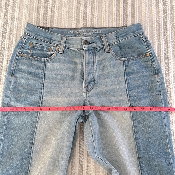 American Eagle Womens Two Tone Ankle Crop Denim Jeans High Waisted Sz 8 Raw Hem - Picture 4 of 13